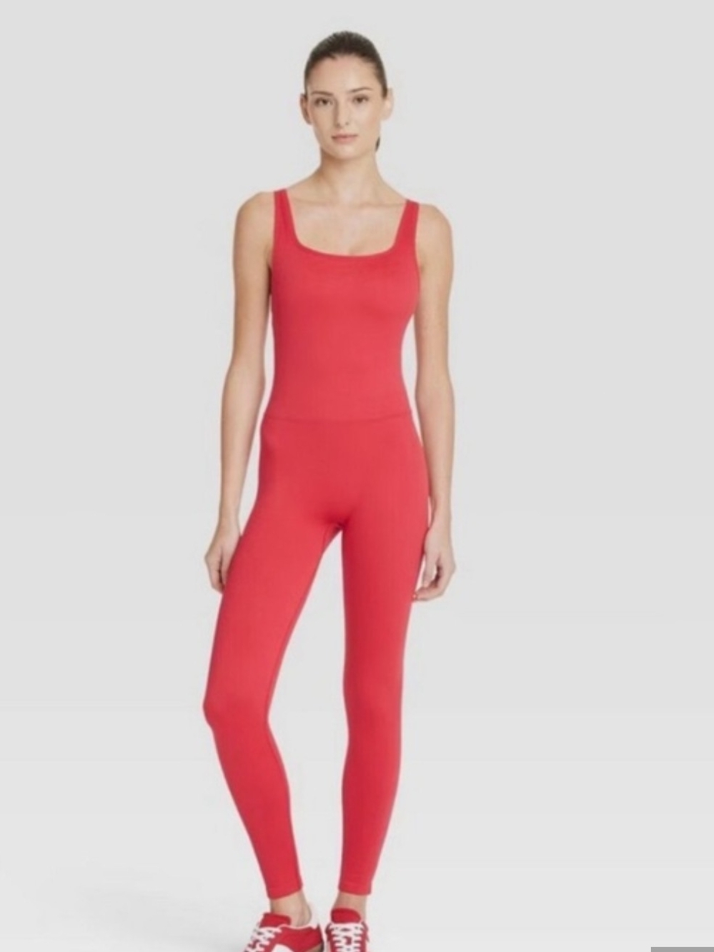 all in motion Red Scoop-Neck Jumpsuit Athleisure Yoga Wear